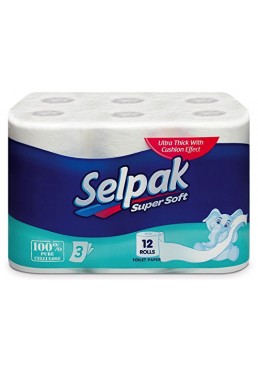Туалетний папір Selpak тришарова Біла, 12 рулонів